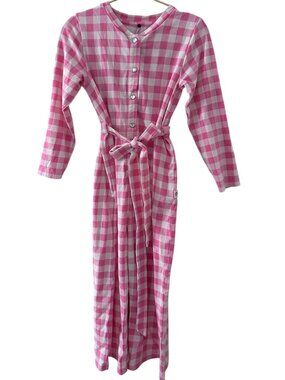 Mini Rodini Girls Pink Gingham Long-Sleeve Romper Size 3-6Y (104/110)
